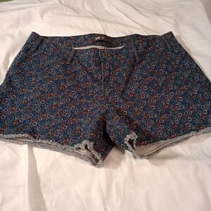 Levi Micro Denim Floral Print Blue Midrise Shorts Sz 16 W33 Raw Hem Festival